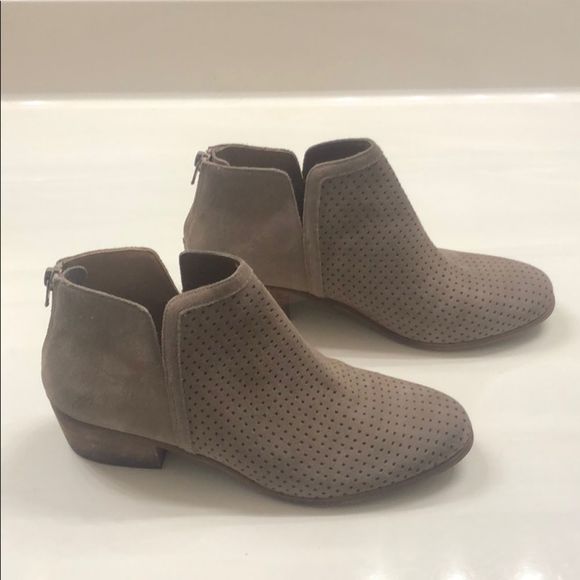 Susina Kyle Perforated Tan Suede Ankle Booties - Picture 5 of 11